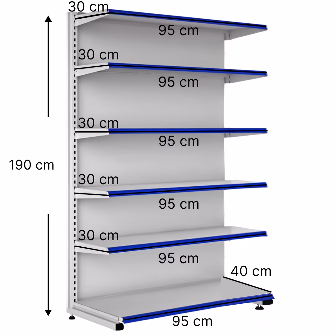 خرید و قیمت قفسه هایپری خودایست 6 طبقه 95x30 کف40 ارتفاع 190 - قفسه‌بندی وکیلی