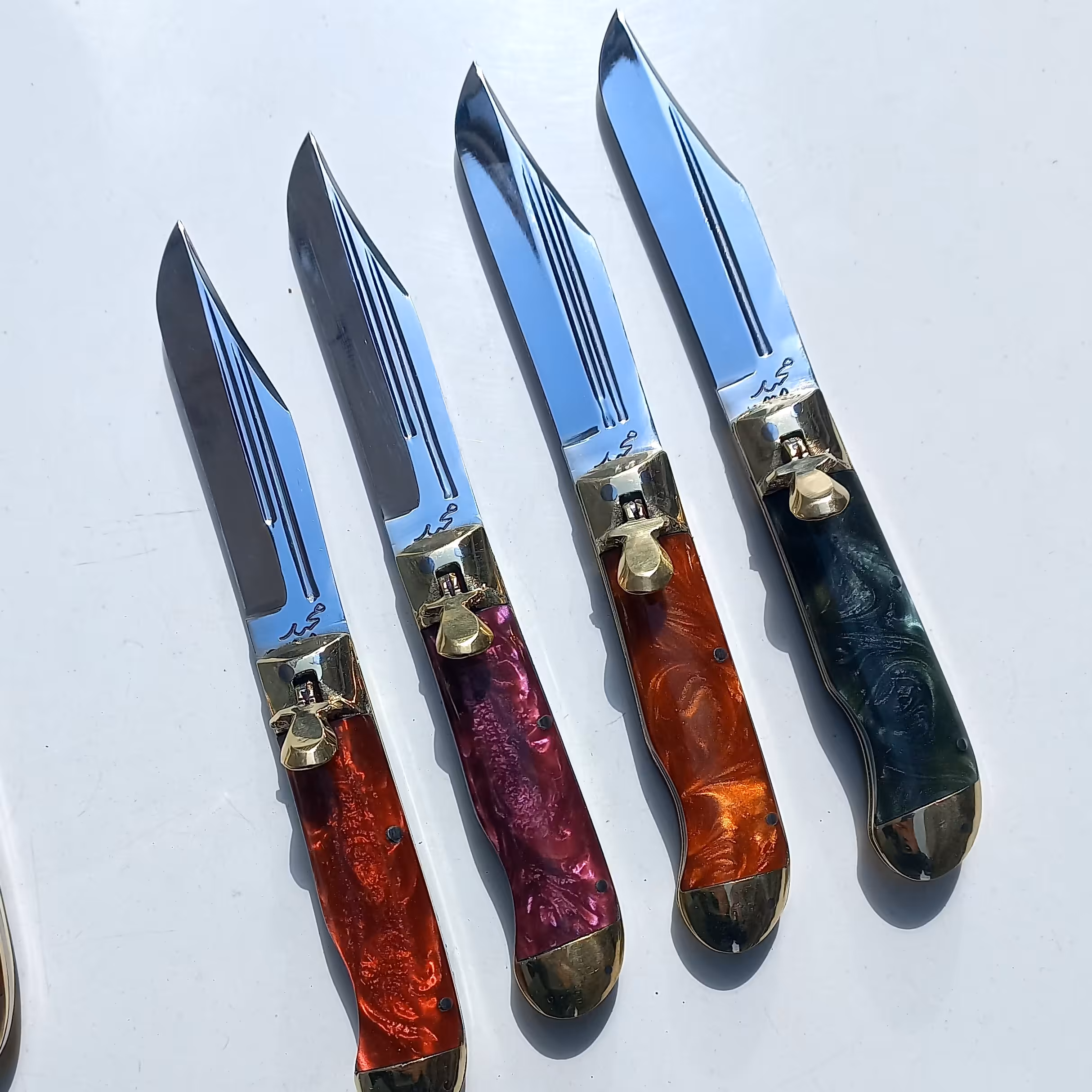 چاقو فشاری زنجان تیغه فولاد استیل ضد زنگ باربند برنج دسته اپوکسی