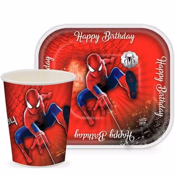 پیش دستی و لیوان 12 عددی تم تولد مردعنکبوتی(اسپایدرمن)