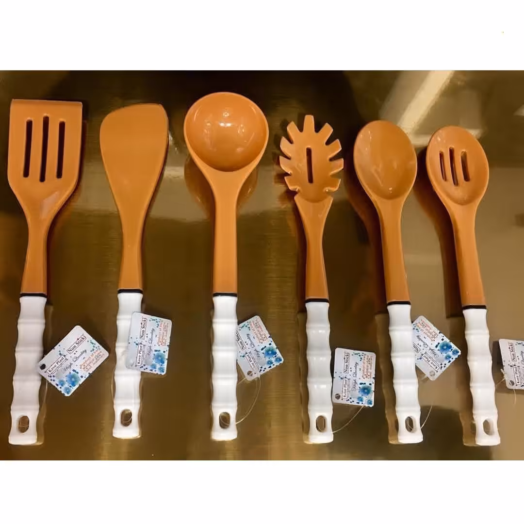 پک 6 عددی کفگیر و ملاقه پلاستیکی طرح بامبو