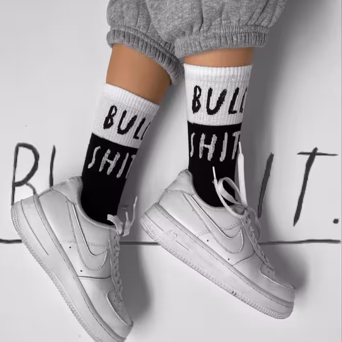 جوراب ساقدار Bull Shit اسپرت سفیدمشکی نخ پنبه فری سایز