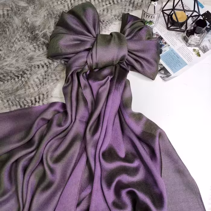 شال بامبو دورو رنگ بنفش و سبز  ارسال رایگان 