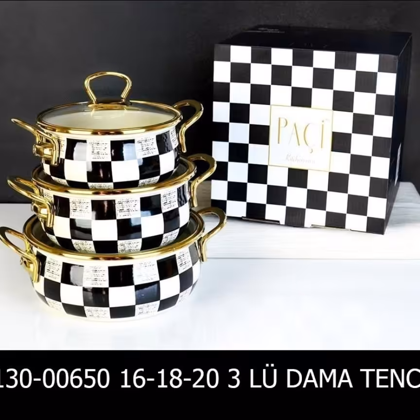 ست قابلمه کوچیک 3تایی لعابی پاچی ترکیه شطرنجی