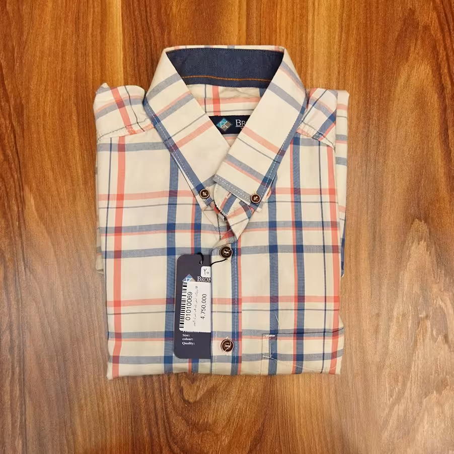 پیراهن آستین بلند صد در صد نخی چهارخانه (کد 20)