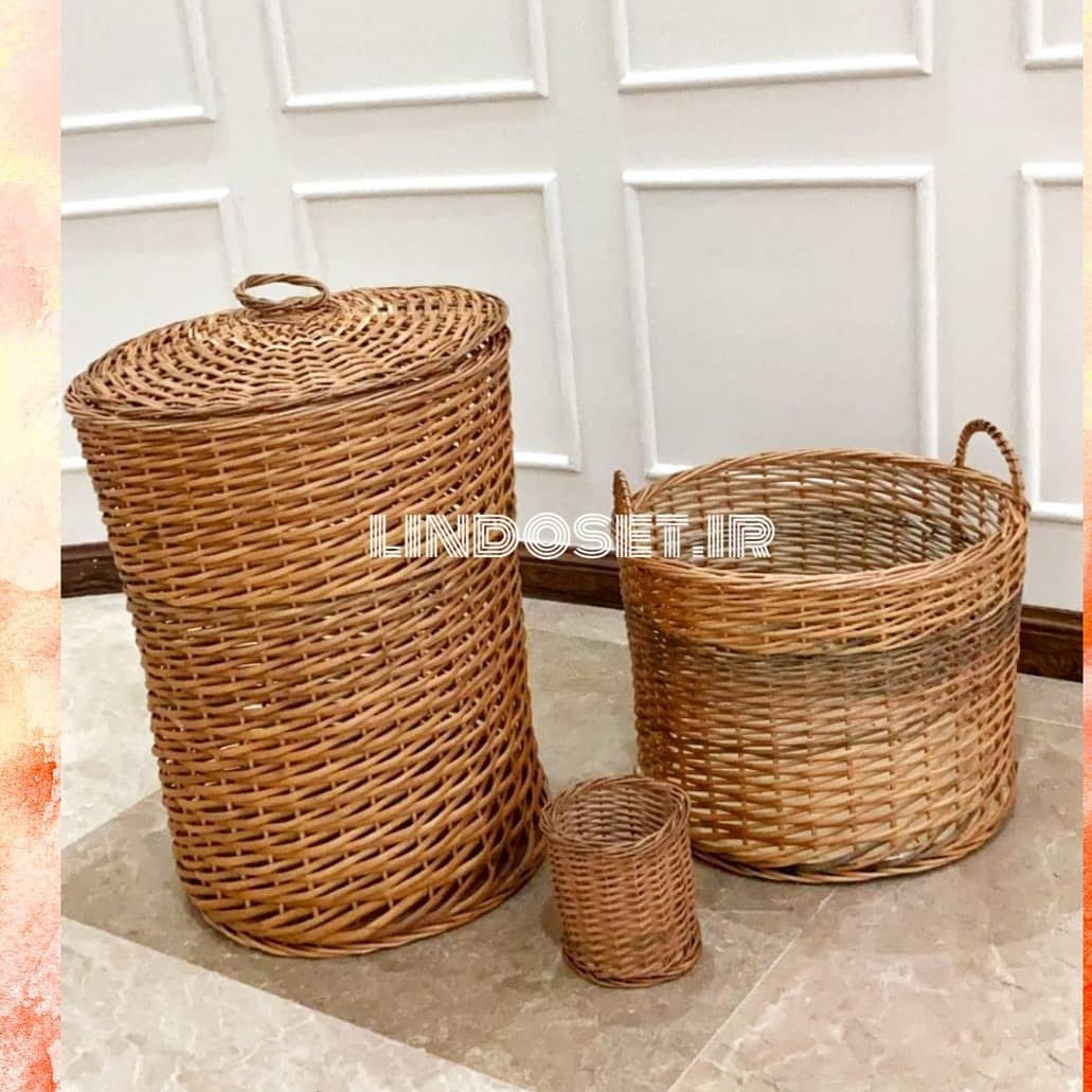 سبد لباس حصیری مناسب اتاق خواب 3تیکه پرفروش