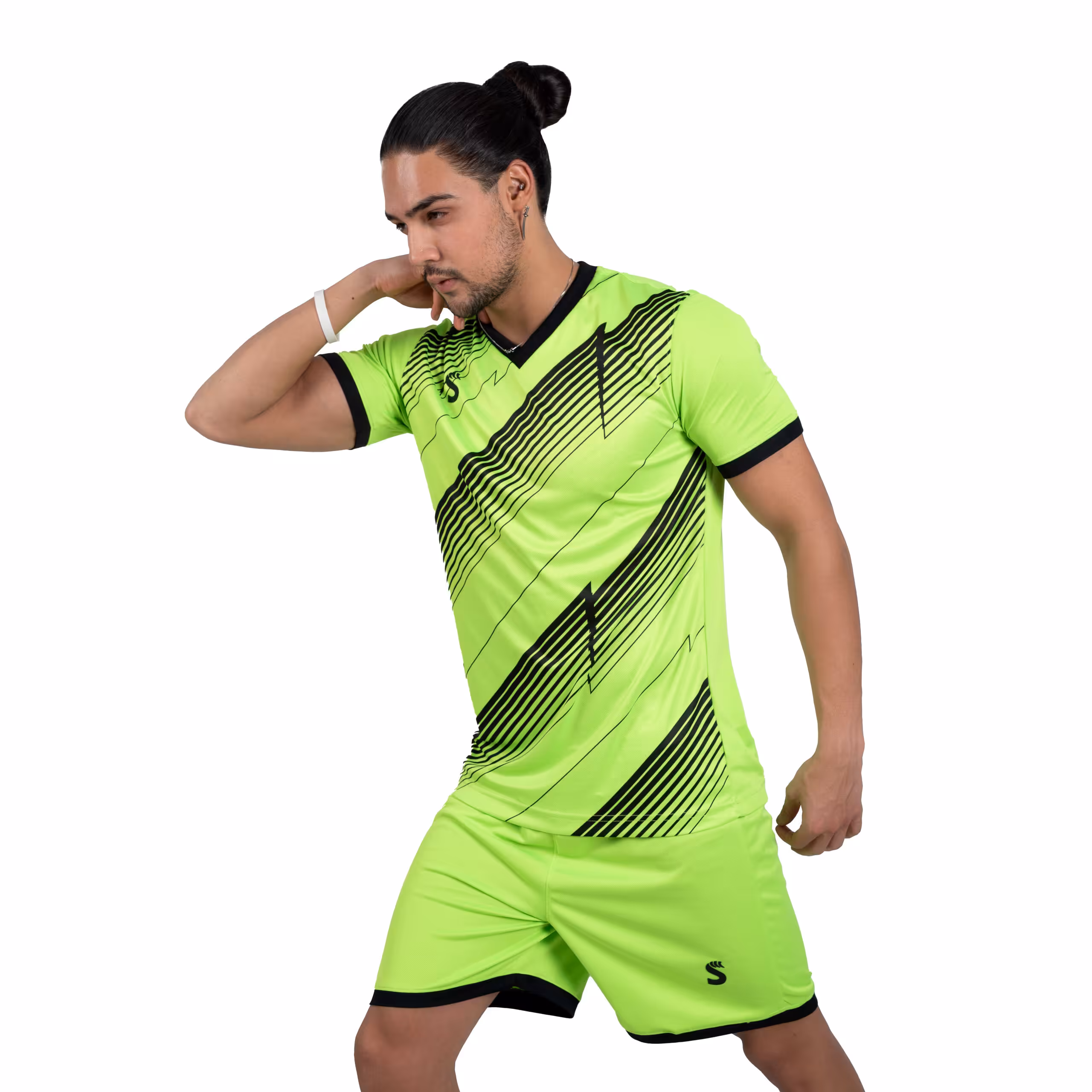 پیراهن شورت مدل نبضی سبز فسفری/مشکی کد 2231 سینا اسپرت