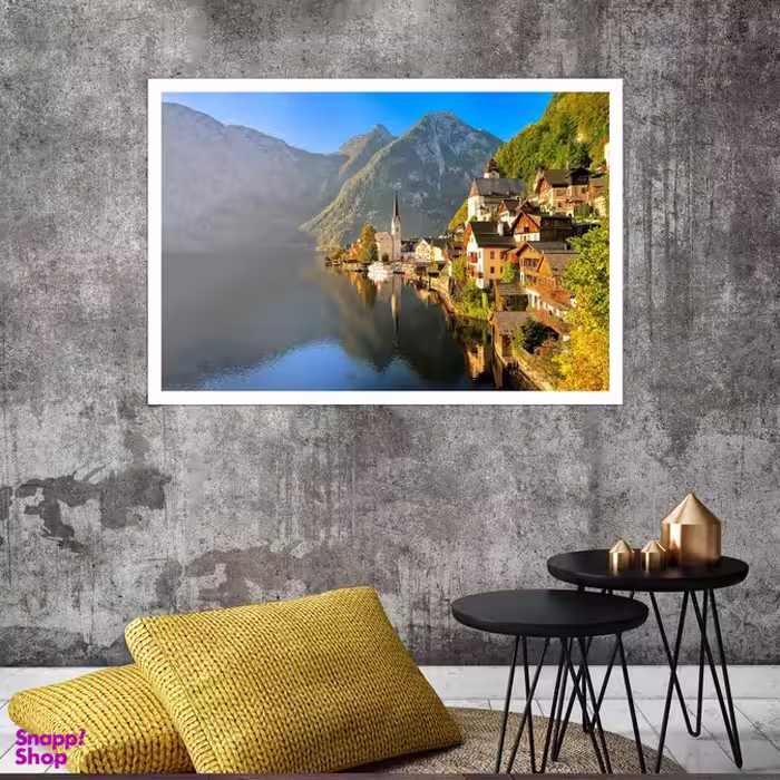 تابلو بکلیت طرح  منظره شهر هال اشتات اتریش Hallstatt مدل قاب شاسی W-s8051