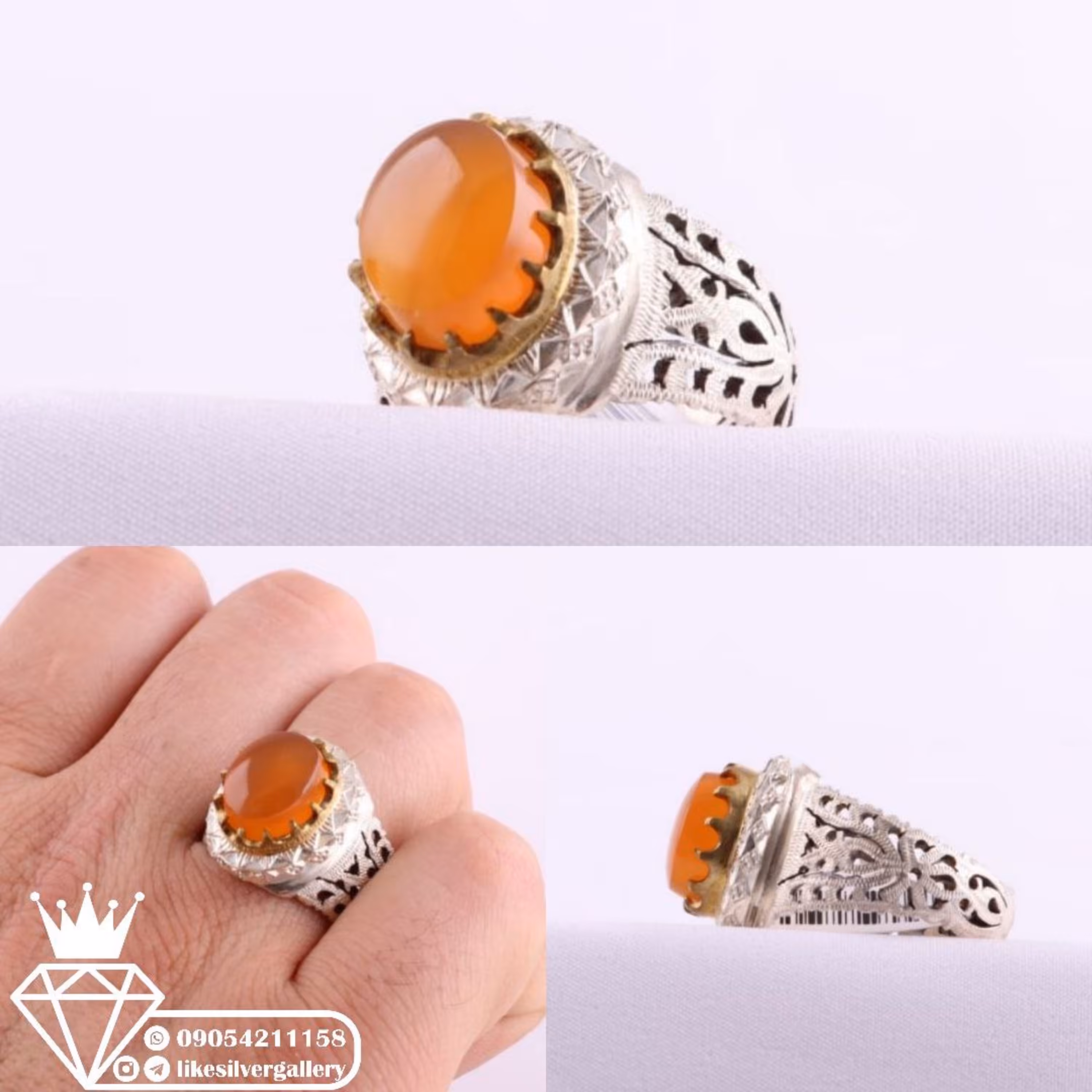 انگشترعقیق زرد یمنی اصل فاخر و زینتی رکاب دست ساز شبکه 