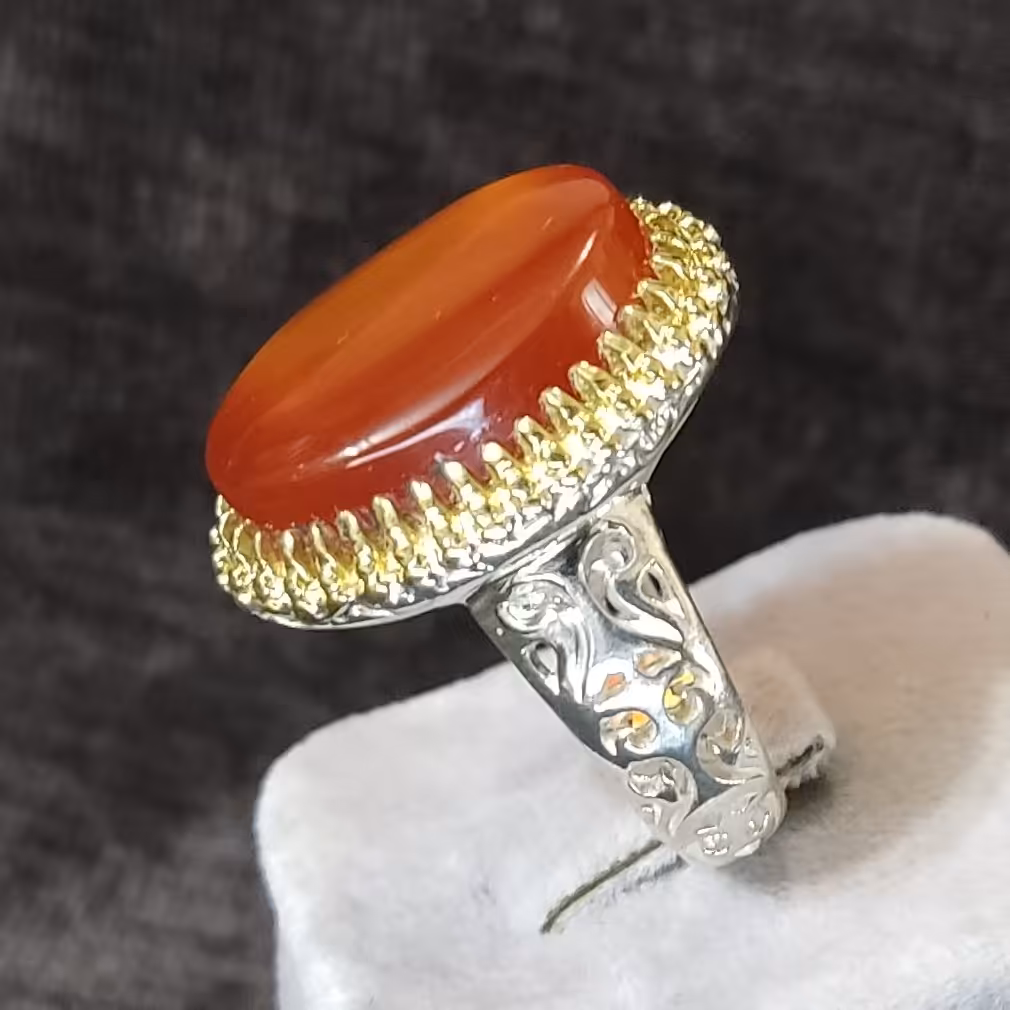 انگشتر نقره عقیق سرخ سلیمانی اصل و طبیعی عیار 925 بین المللی مردانه