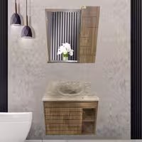 فول ست طرح چوب خط دار با سنگ طبیعی سیمکان مدل 4092 روشویی کابینتی سنگ آینه باکس 