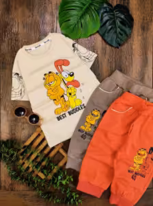 تیشرت وشلوارک پسرانه طرح سگ وگربه