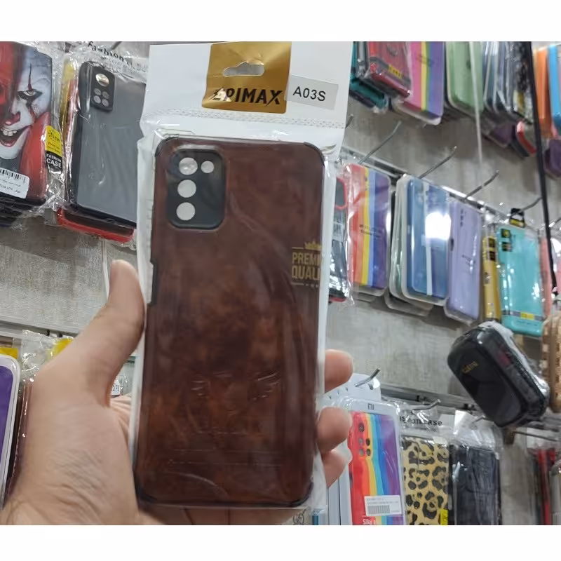 گارد چرمی سامسونگ A03s رنگ قهوه ای تیره