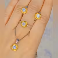 نیم ست جواهری نگین سفید طرح گل
