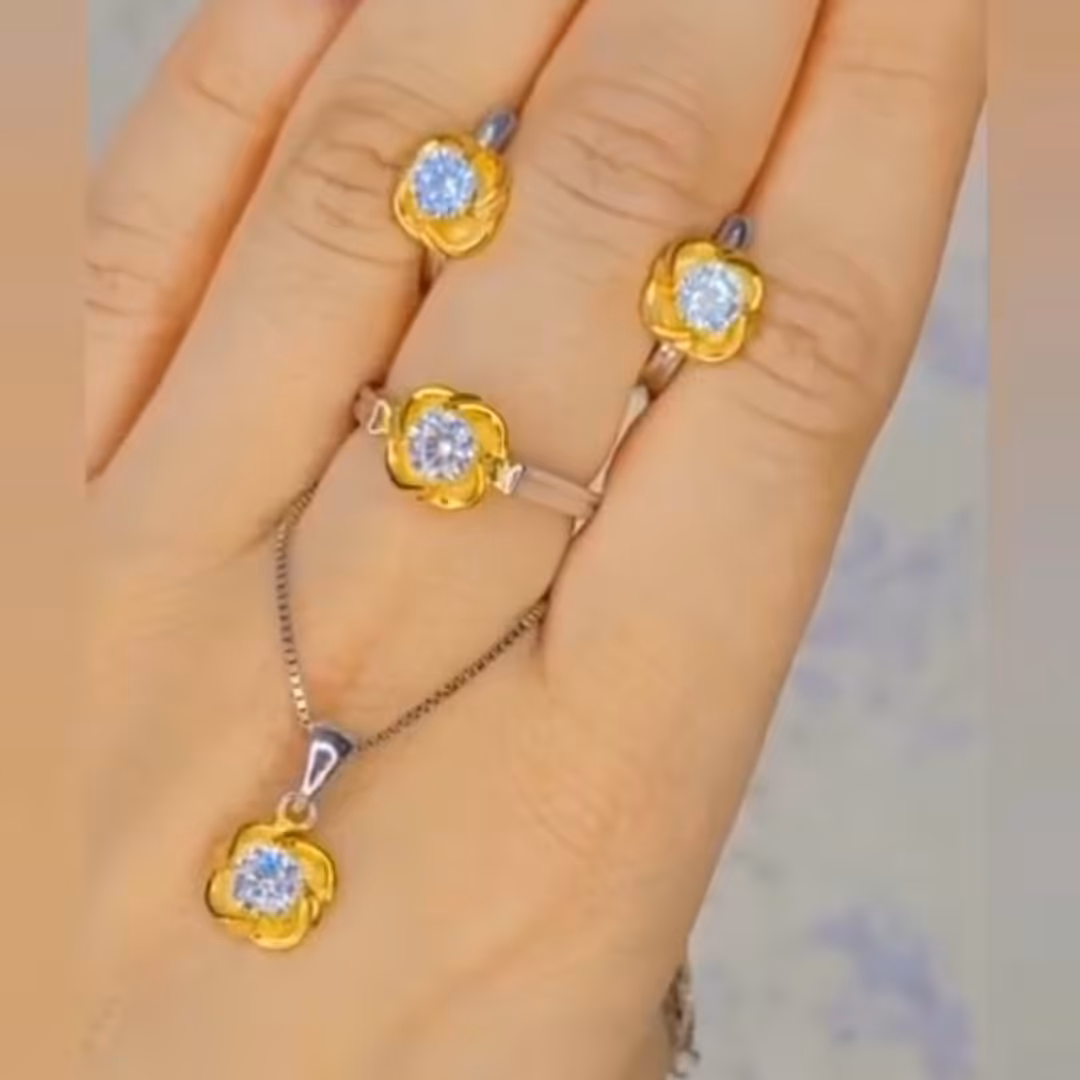 نیم ست جواهری نگین سفید طرح گل
