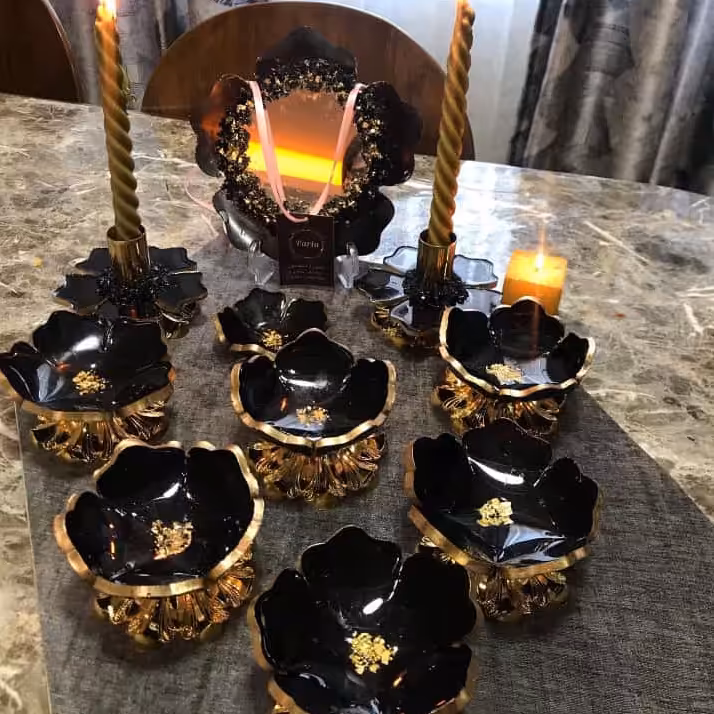 هفت سین پایه دار مشکی طلایی