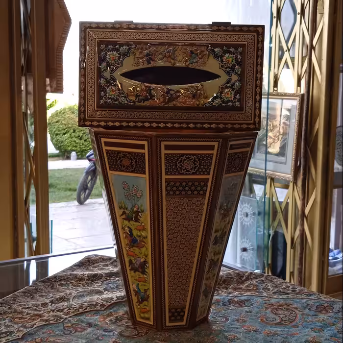 ست جا دستمال کاغذی و سطل خاتم و نقاشی سوار شکار