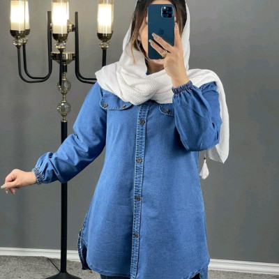 مانتو اسپرت زنانه جین کاغذی مدل شومیزلی