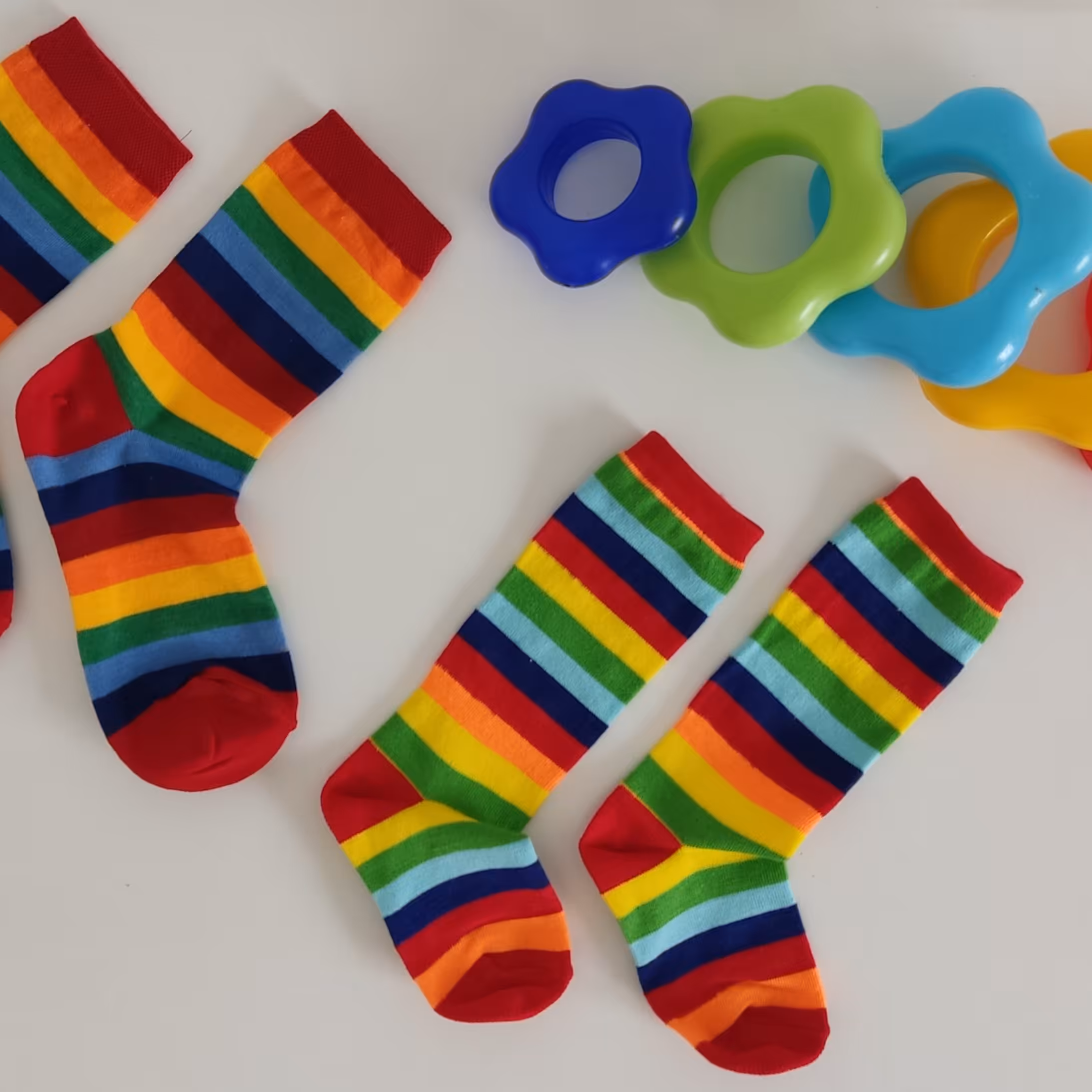 جوراب ساق بلند رنگین کمان مناسب ست مادر و فرزندی