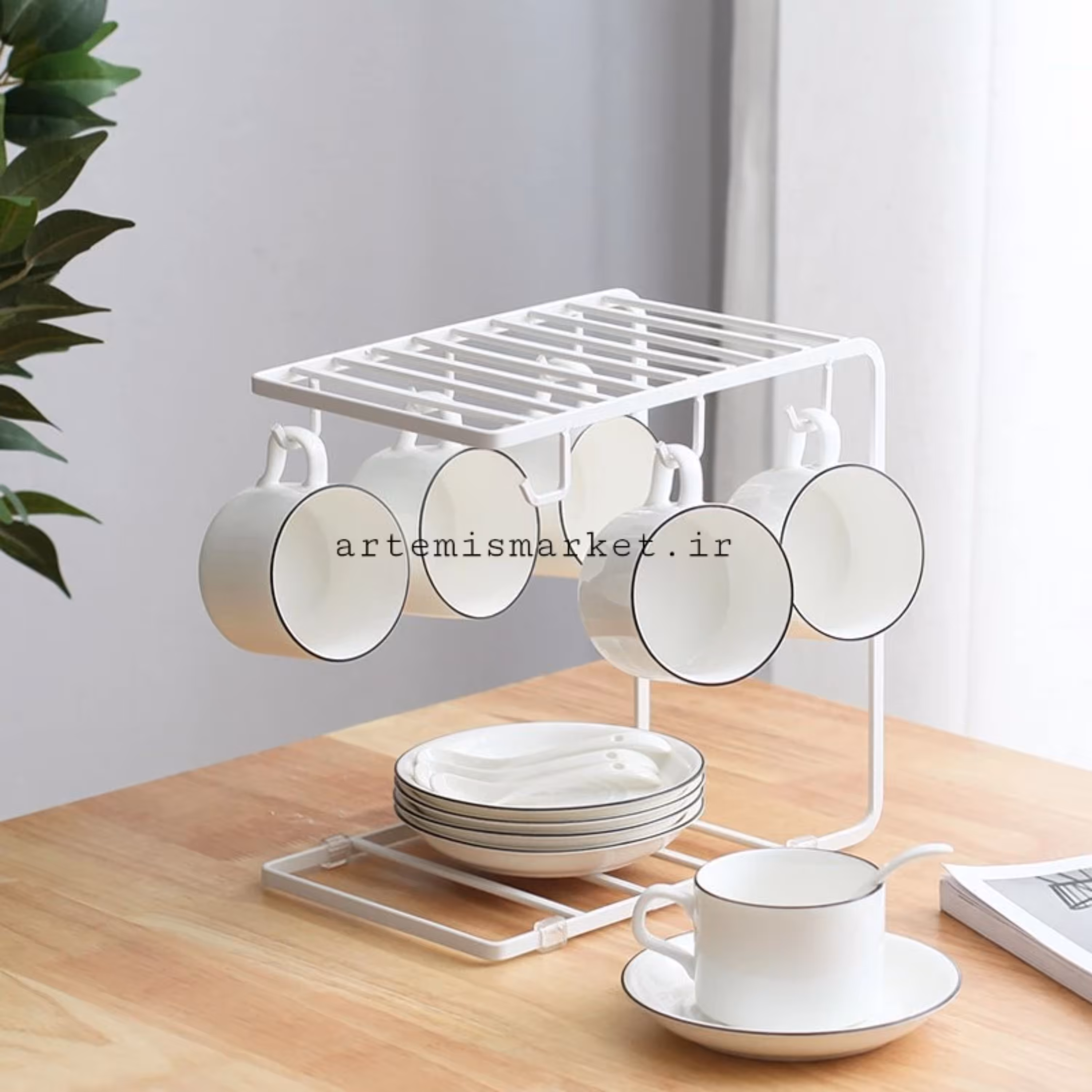 استند فنجان و نعلبکی رنگ سفید