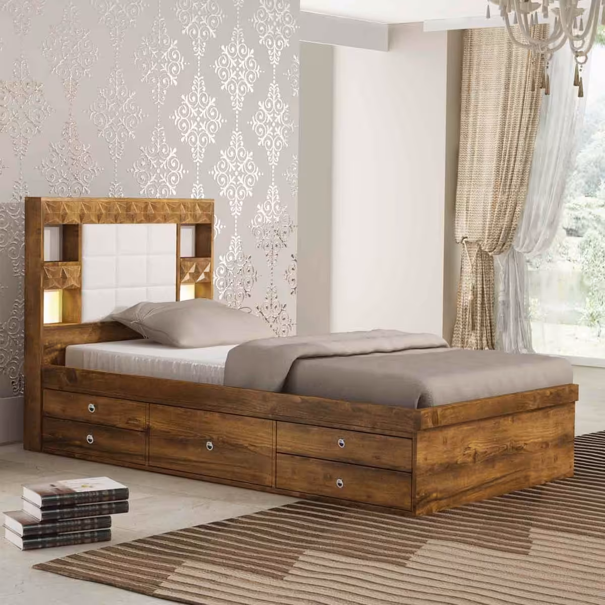 تخت خواب یک نفره مدل کارولین با کشو بدون تشک (پرداخت کرایه پس از تحویل)