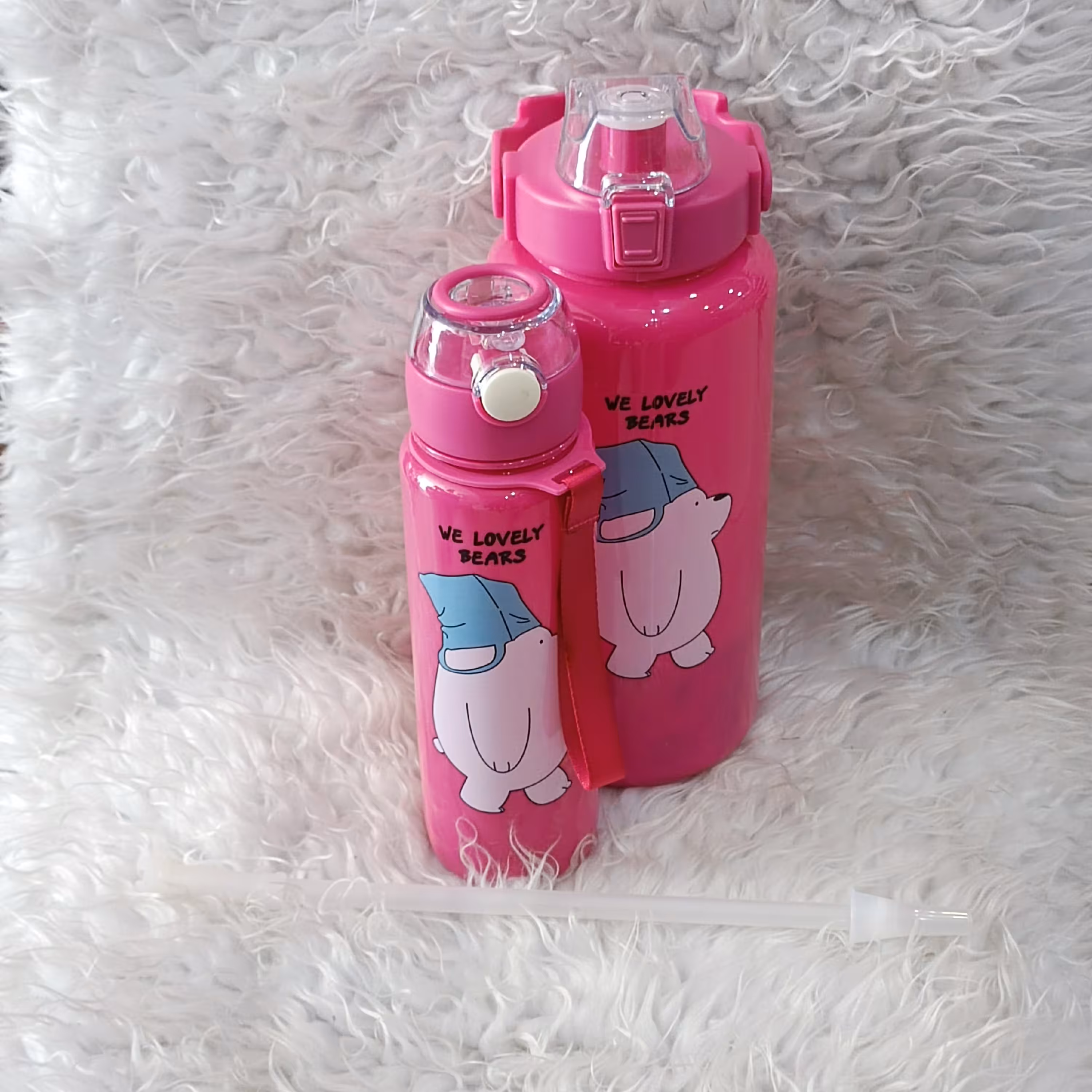 قمقمه جفتی نی دار پلاستیکی حجم بزرگ 2000میل و حجم قمقمه کوچک 850میل