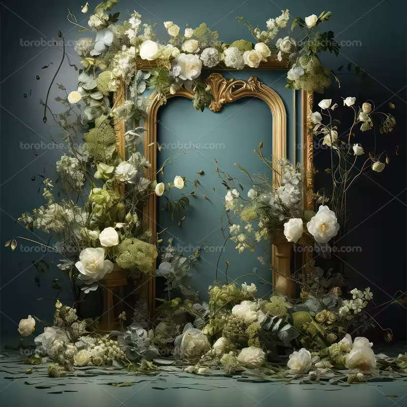 بک دراپ عکاسی با گل های سفید و سبز | گرافیک با طعم تربچه