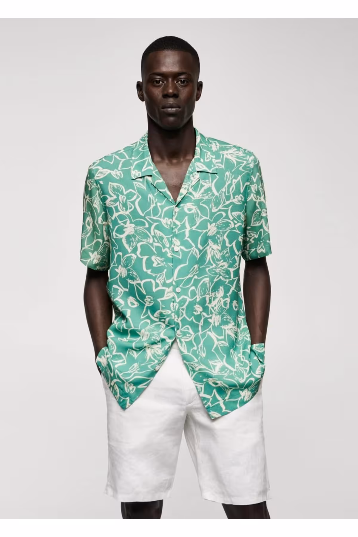 پیراهن / بلوز دکمه دار سبز مردانه اورجینال MANGO Man