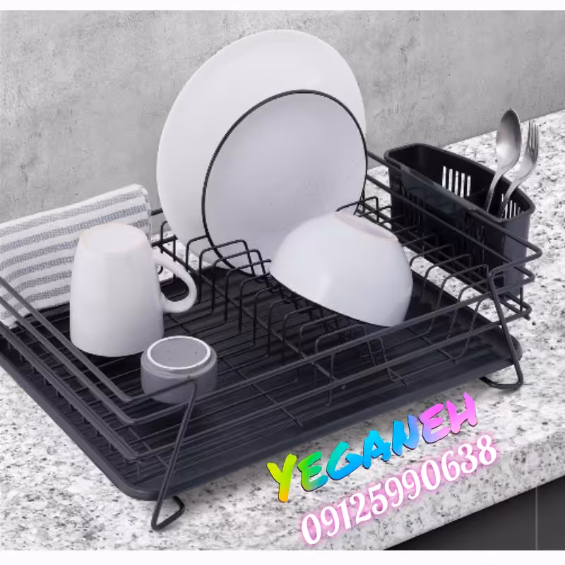 آبچکان  و جاظرفی کنار سینکی فلزی یک طبقه مشکی همراه با سینی آبگیر و جاقاشقیکد z103