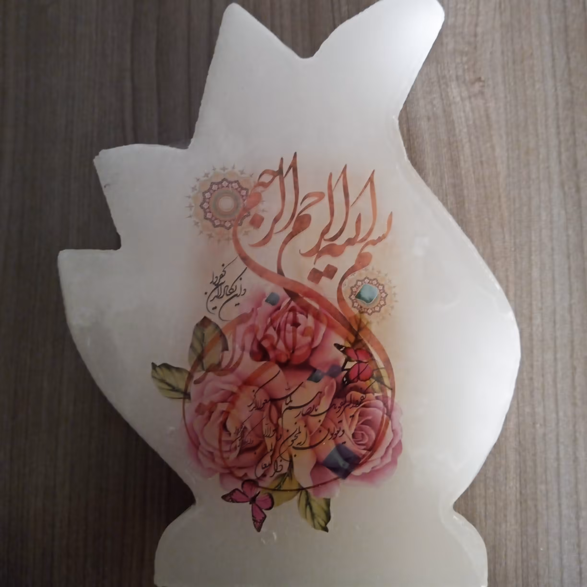 آباژور سنگ نمک طرح تاج خروس سنگ سفید کد 001