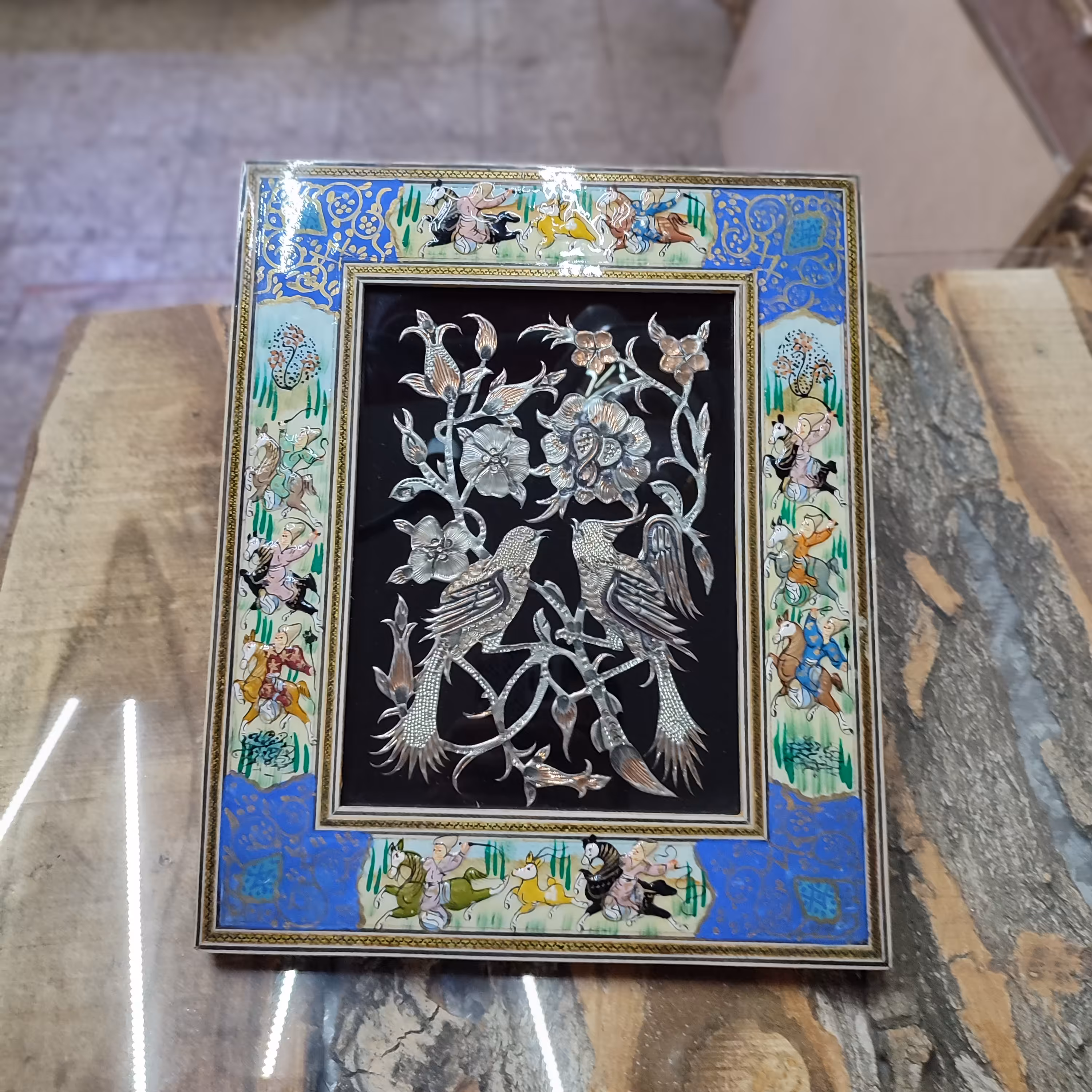 تابلو خاتم (نقاشی پلاک مرغ و گل سایز 18در24)