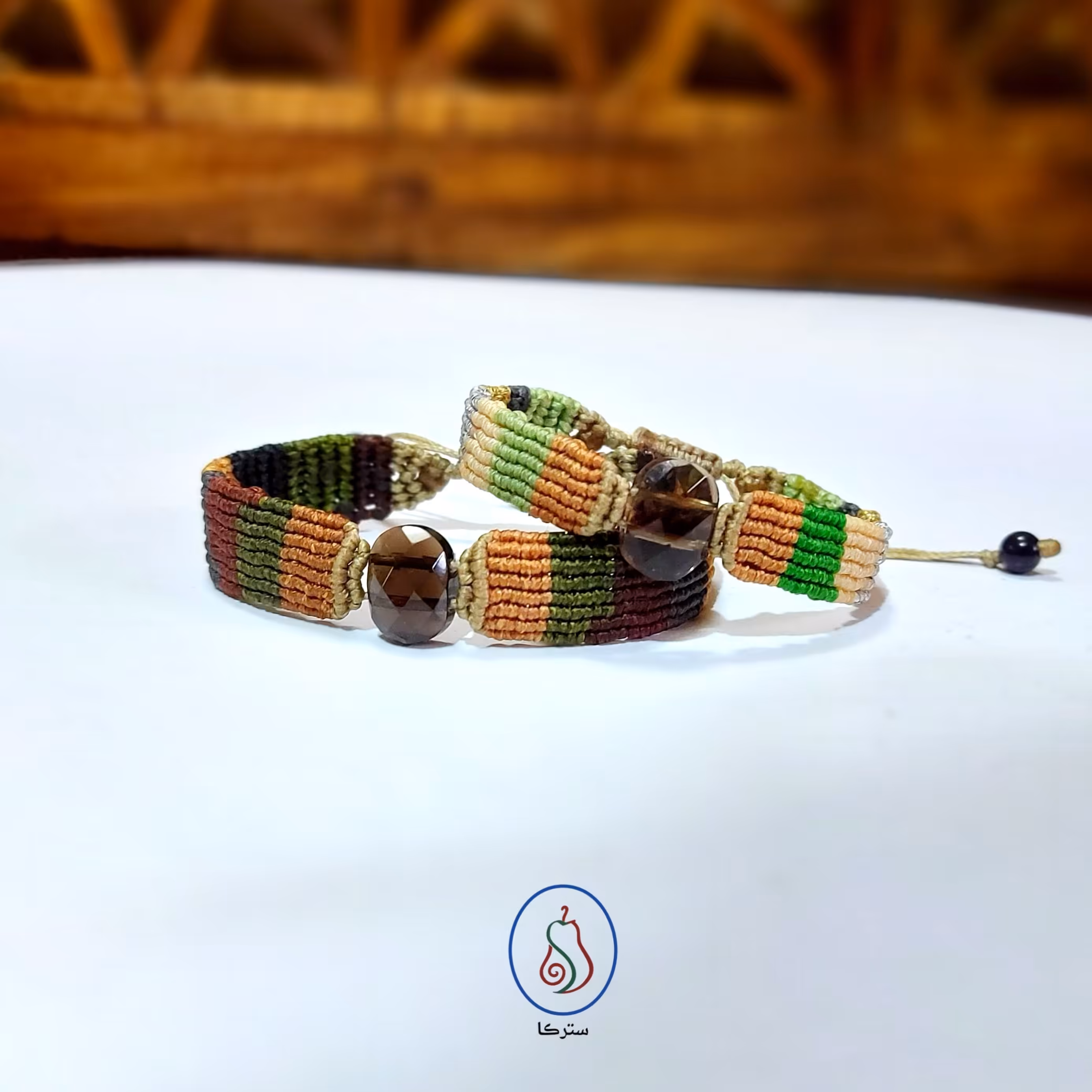 ست دستبند کوارتز کبود زنانه و مردانه میکرو مکرومه بافی 