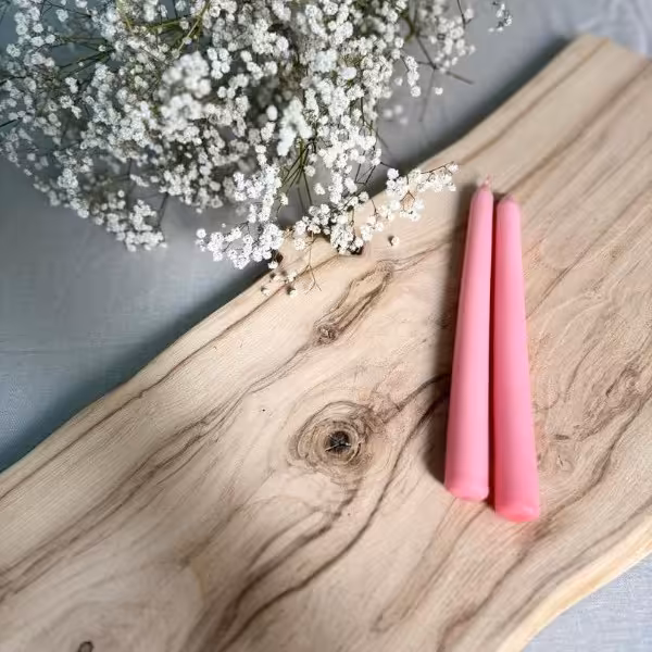 شمع قلمی  20 سانتی رنگ صورتی پاستیلی بسته 6 عددی جعبه چوبی