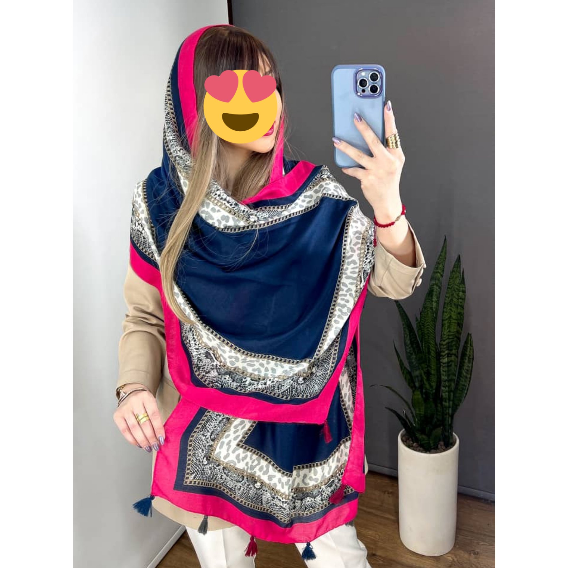 شال نخ پنبه منگوله دار