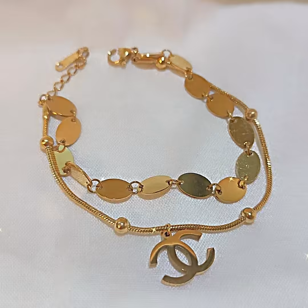 دستبند استیل 2 لاین طرح گوچی آینه ای رنگ ثابت