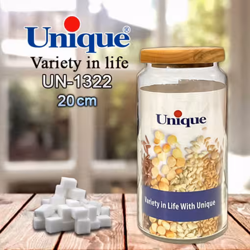 ظرف ادویه شیشه ای درب چوبی یونیک 20 سانتیمتری UN-1322