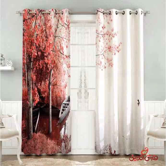 پرده 2عددی درخت قرمز و قایق کد 2817