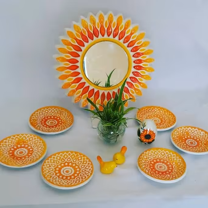 هفت سین سفالی طرح آفتابگردان