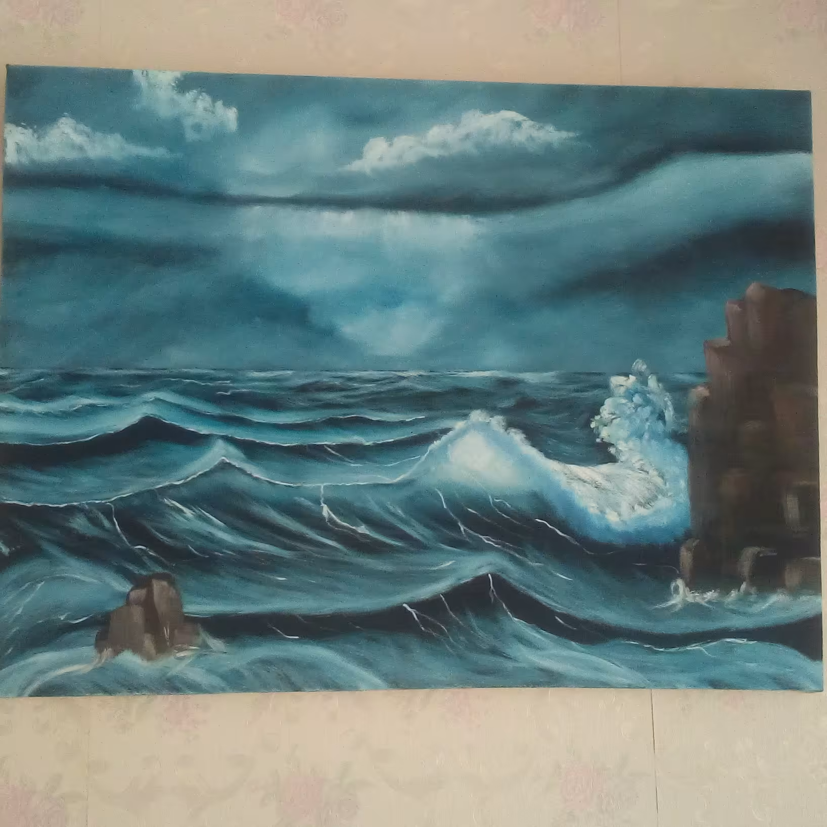 نقاشی رنگ روغن دریای خروشان