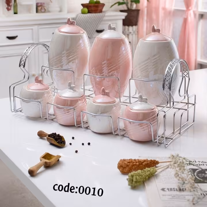 پا سماوری 8 پارچه برند هرمس کد 0010 سفید صورتی صدفی