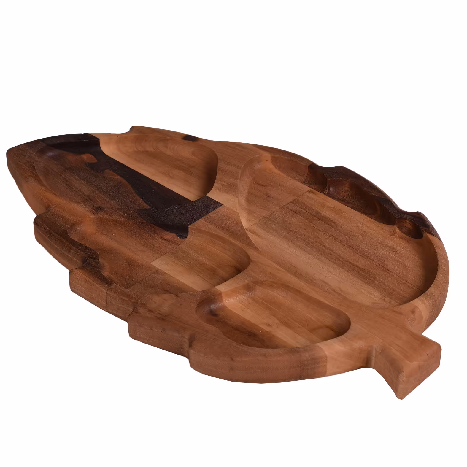 سینی چوبی از جنس چوب گردو مدل برگ با پوشش روغن آبگریز 