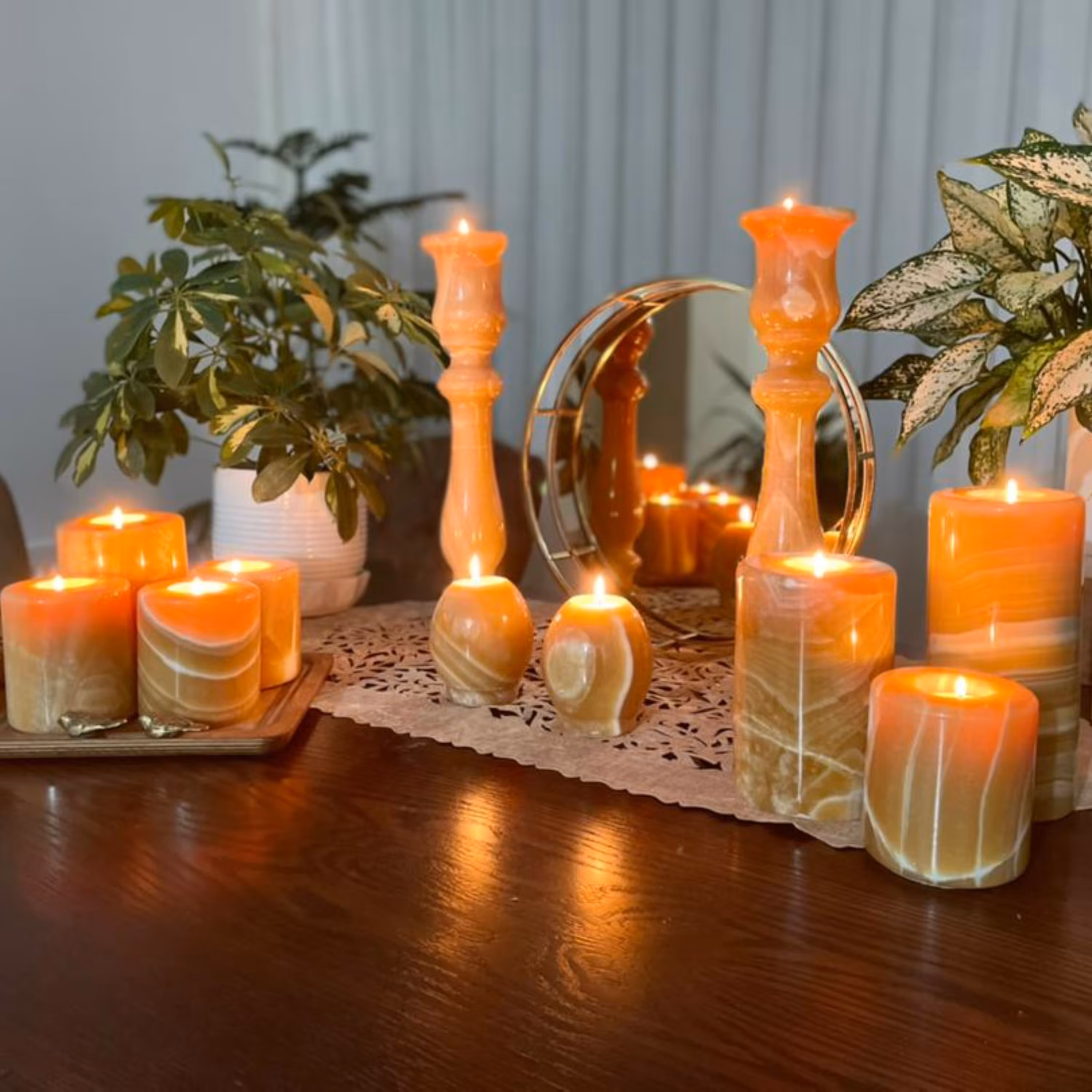 جاشمعی پک کامل سرویس شمعدانی سنگ مرمر پرتقالی ( 10 تیکه )