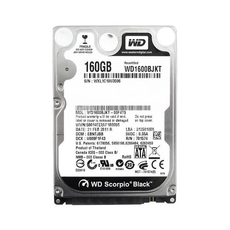 هارد دیسک لپ تاپ وسترن دیجیتال مدل WD1600BJKT-75F4T0 ظرفیت 160 گیگابایت