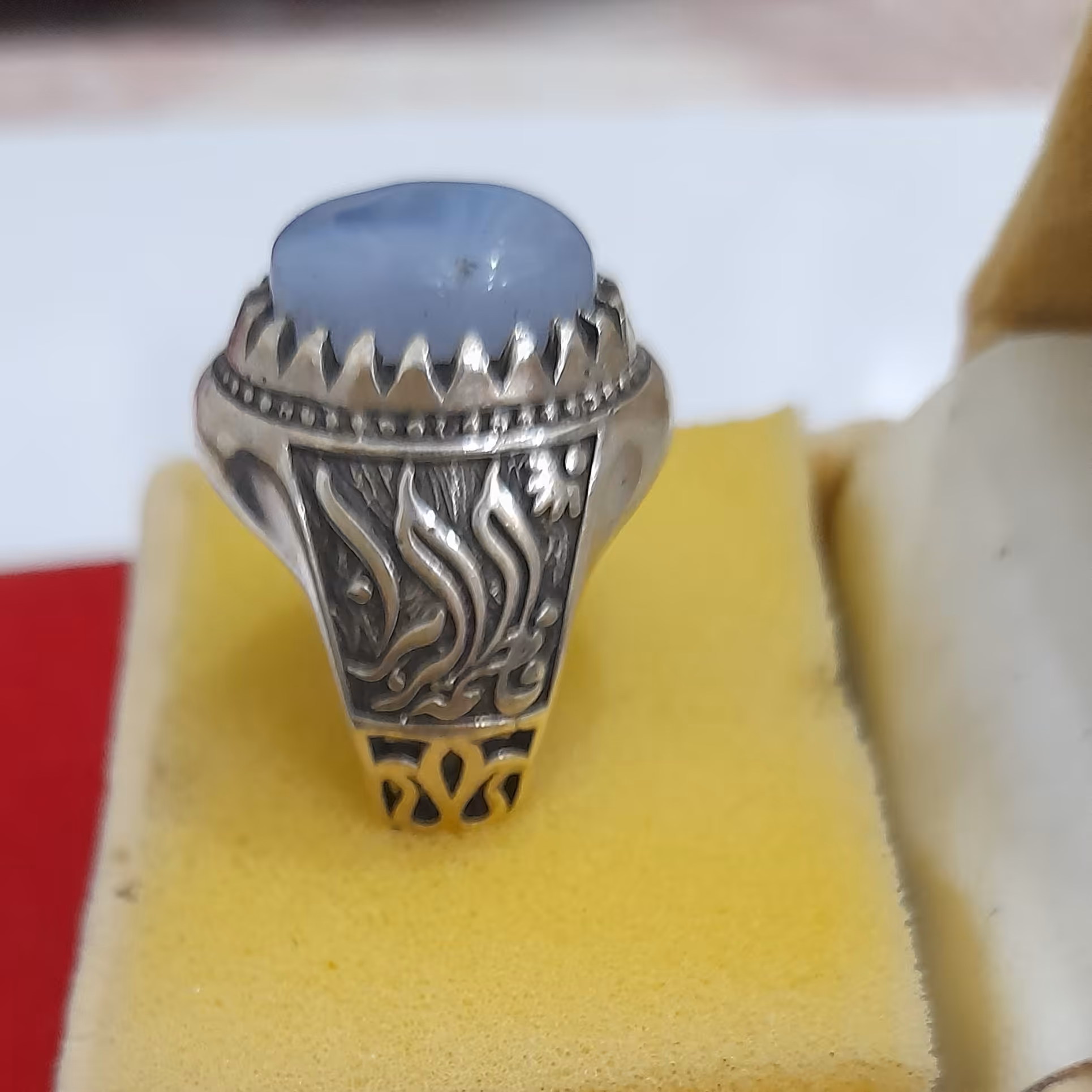 انگشتر نقره مردانه نگین عقیق یمن کبود