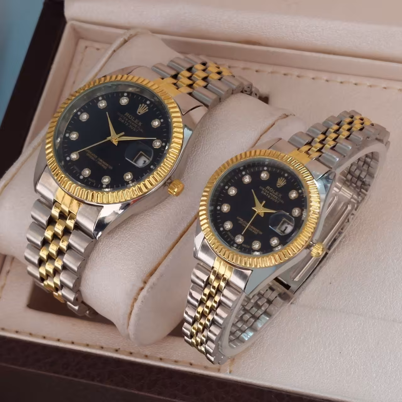 ست ساعت رولکس بنددورنگ صفحه مشکی