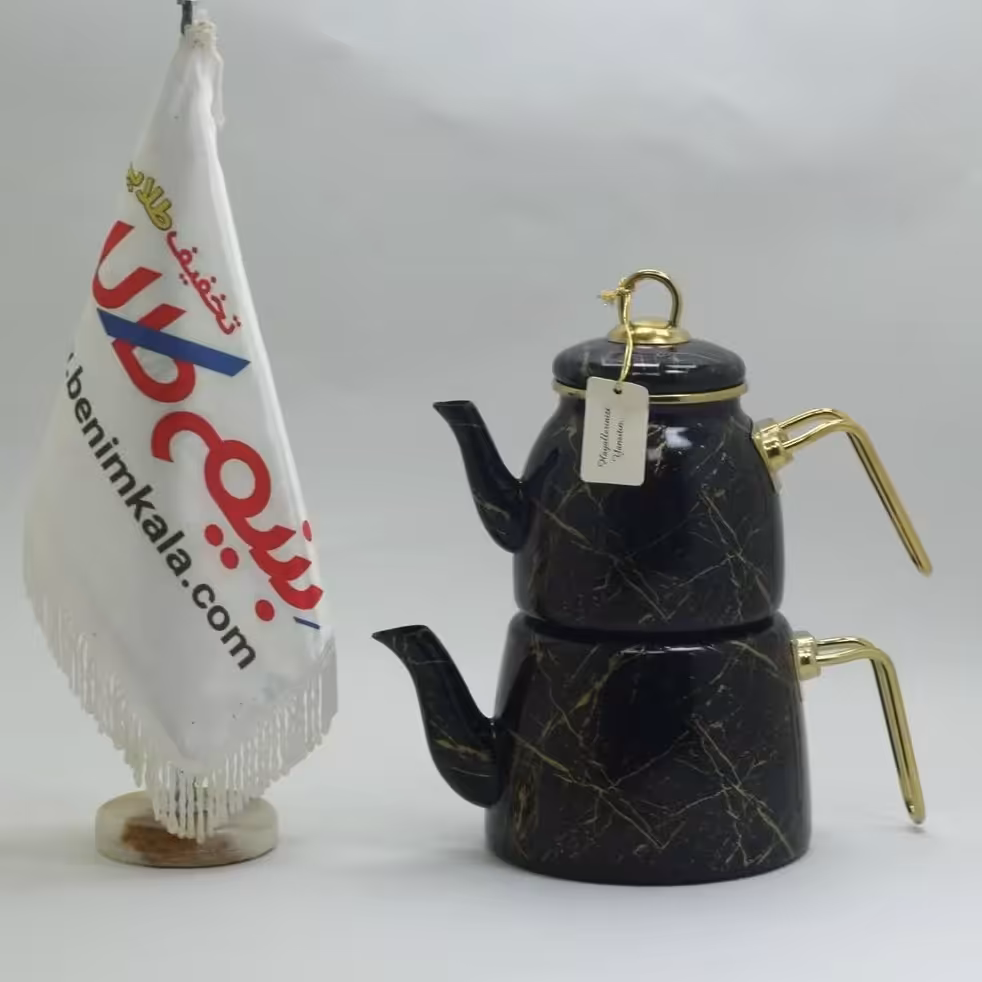 کتری قوری پاچی مشکی رگه طلایی 