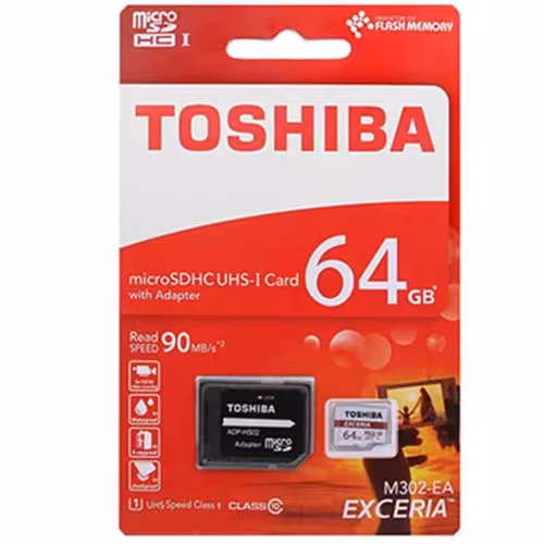 رم 64 گیگ MicroSDHC UHS-I توشیبا Toshiba مدل M302-EA کلاس 10 و سرعت 90MB/s با گارانتی مادام العمر