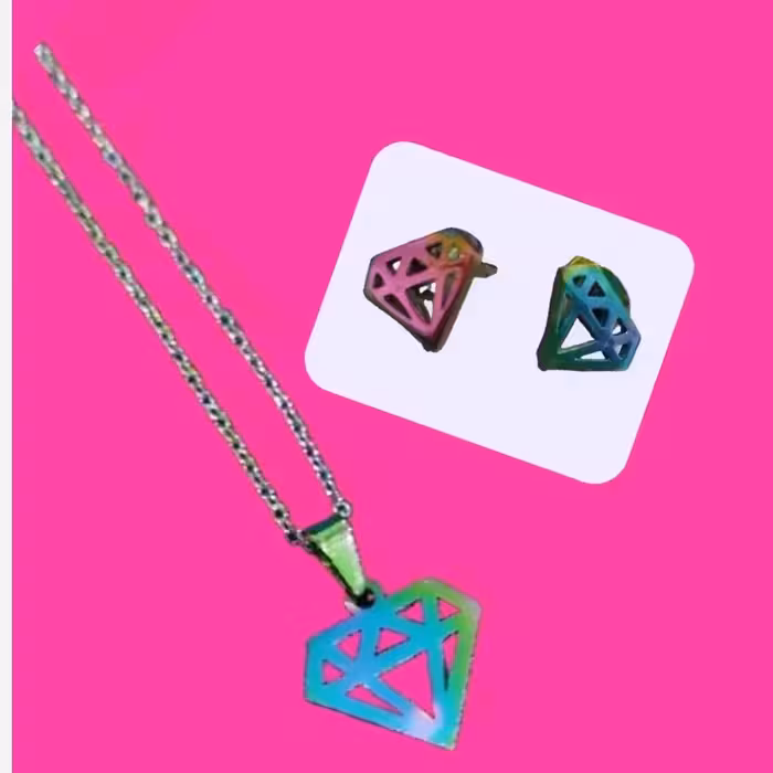 نیم ست  هولوگرامی گردنبند و گوشواره طرح دیاموند 