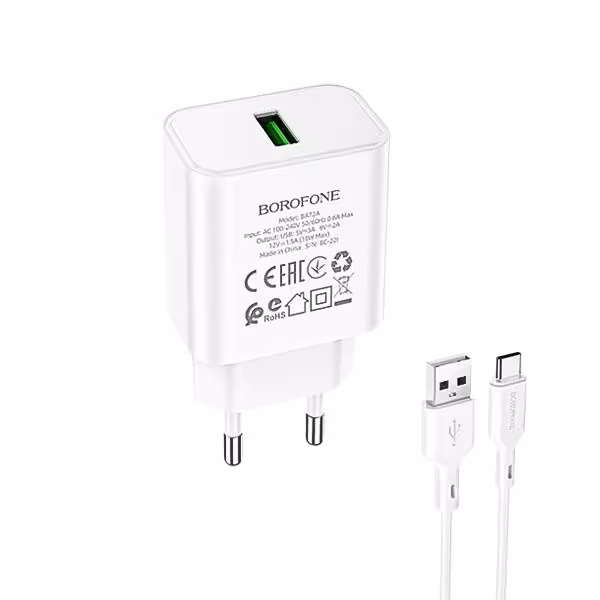 شارژر دیواری 18W QC3 بروفون مدل BA72A به همراه کابل Type-C