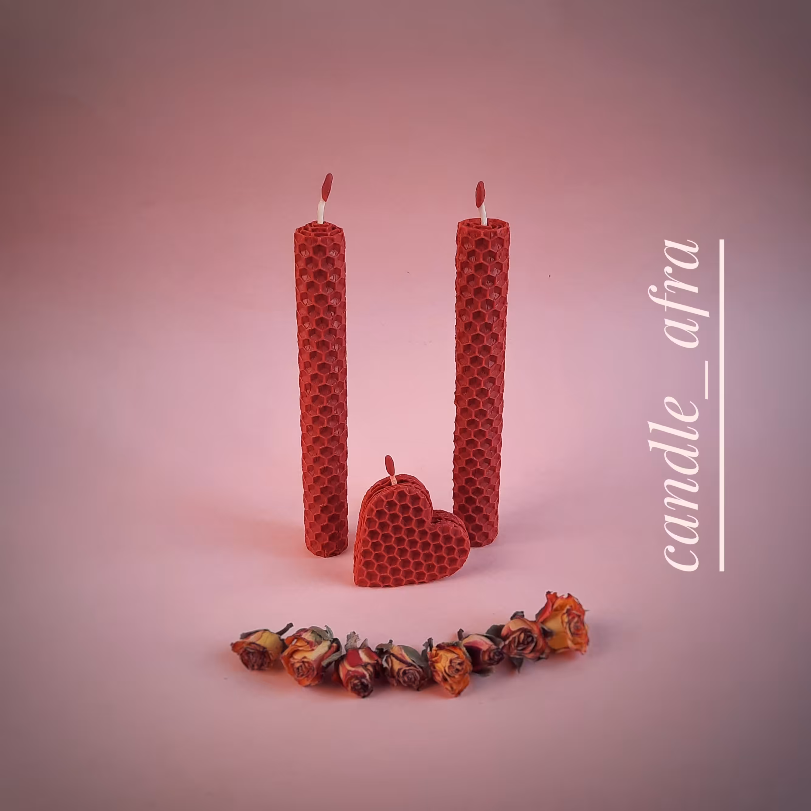 پکیج شمع موم عسلی سه تایی قرمز