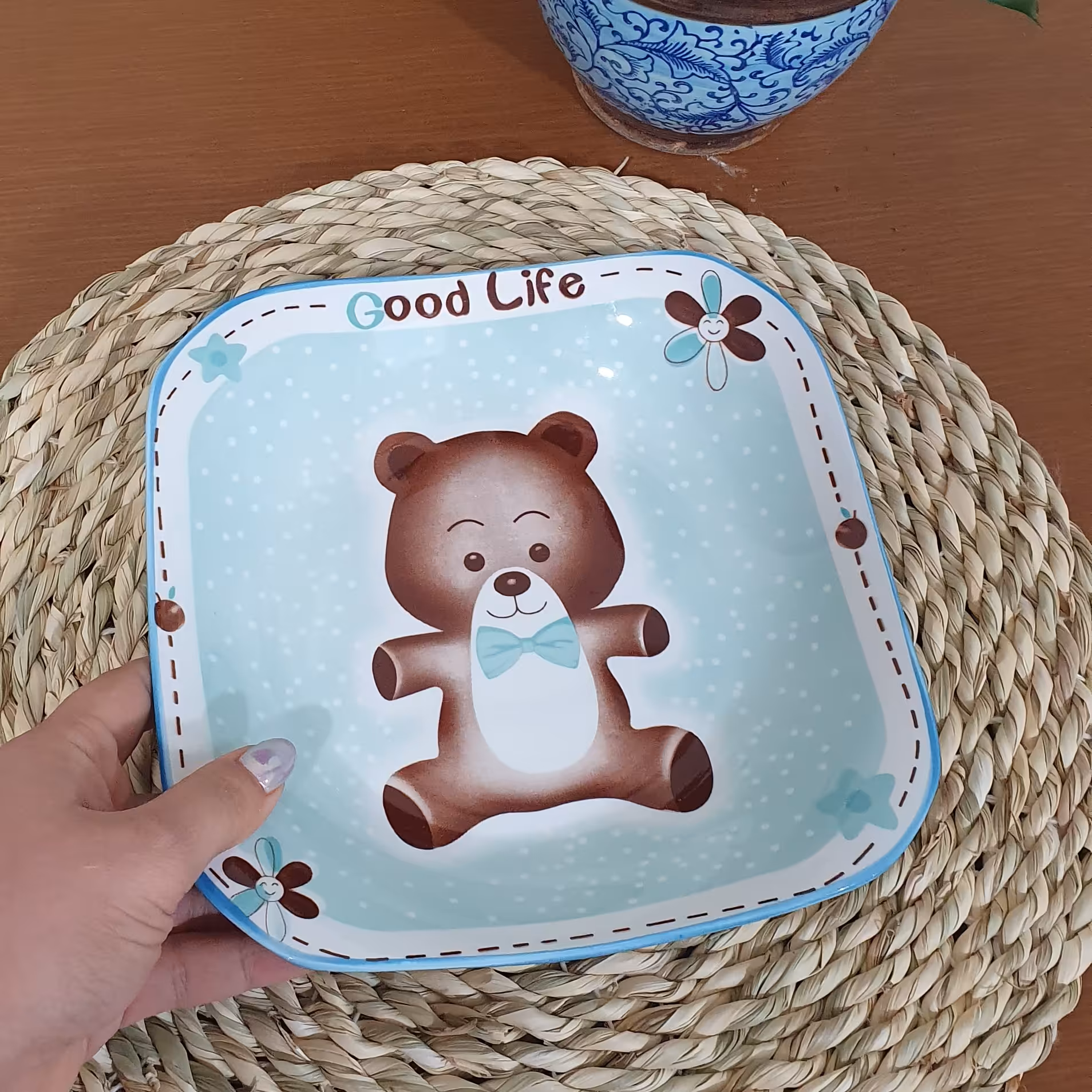 بشقاب کودک سرامیکی طرح خرس چهارگوش ارسال رایگان